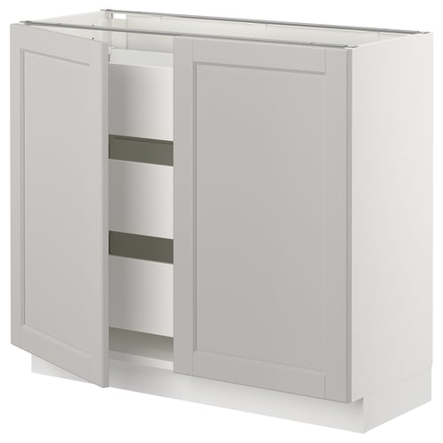 SEKTION / MAXIMERA Gabinete bajo+2 puertas/3 cajones, blanco/Lerhyttan gris claro, 36x15x30 "