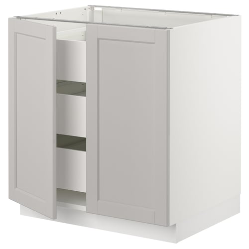 SEKTION / MAXIMERA Gabinete bajo+2 puertas/3 cajones, blanco/Lerhyttan gris claro, 30x24x30 "
