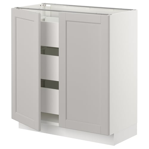 SEKTION / MAXIMERA Gabinete bajo+2 puertas/3 cajones, blanco/Lerhyttan gris claro, 30x15x30 "