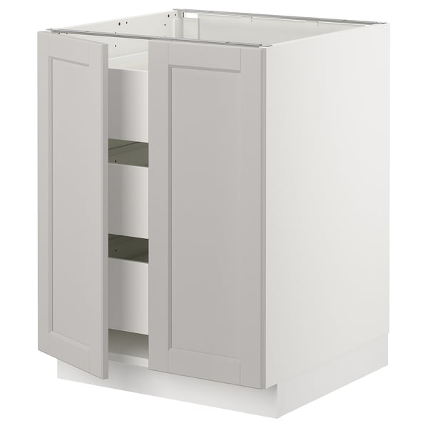 SEKTION / MAXIMERA Gabinete bajo+2 puertas/3 cajones, blanco/Lerhyttan gris claro, 24x24x30 "