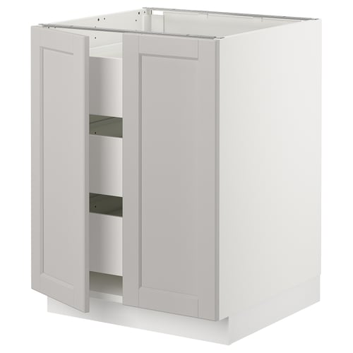 SEKTION / MAXIMERA Gabinete bajo+2 puertas/3 cajones, blanco/Lerhyttan gris claro, 24x24x30 "