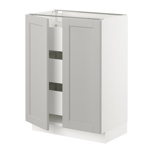 SEKTION / MAXIMERA Gabinete bajo+2 puertas/3 cajones, blanco/Lerhyttan gris claro, 24x15x30 "
