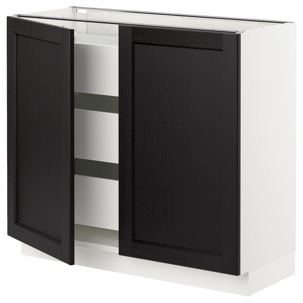 SEKTION / MAXIMERA Gabinete bajo+2 puertas/3 cajones, blanco/Lerhyttan teñido en negro, 36x15x30 "