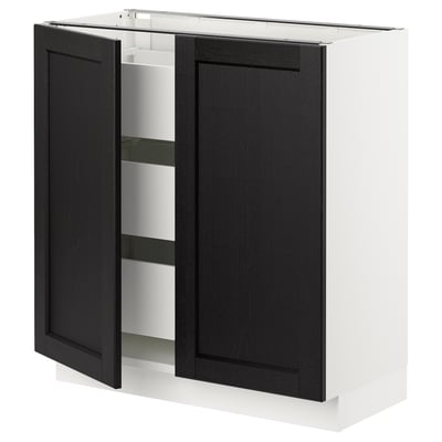 SEKTION / MAXIMERA Gabinete bajo+2 puertas/3 cajones, blanco/Lerhyttan teñido en negro, 30x15x30 "