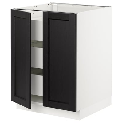 SEKTION / MAXIMERA Gabinete bajo+2 puertas/3 cajones, blanco/Lerhyttan teñido en negro, 24x24x30 "