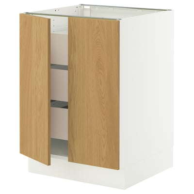 SEKTION / MAXIMERA Gabinete bajo+2 puertas/3 cajones, blanco/Sinarp chapa de roble, 24x24x30 "