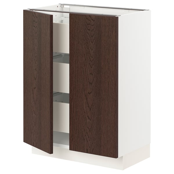 SEKTION / MAXIMERA Gabinete bajo+2 puertas/3 cajones, blanco/Sinarp marrón, 24x15x30 "