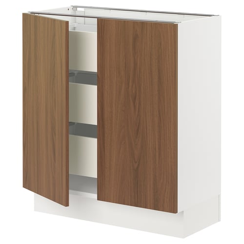 SEKTION / MAXIMERA Gabinete bajo+2 puertas/3 cajones, blanco/Tistorp efecto nogal marrón, 30x15x30 "