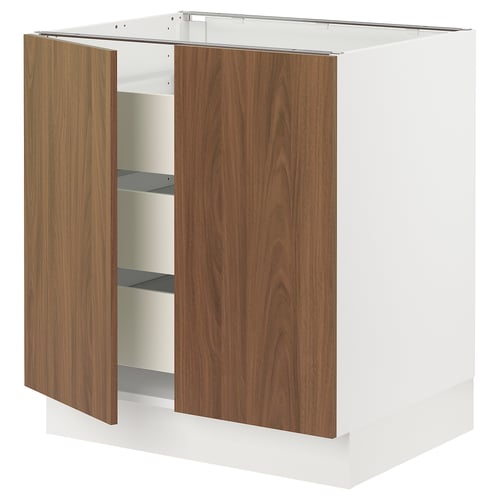 SEKTION / MAXIMERA Gabinete bajo+2 puertas/3 cajones, blanco/Tistorp efecto nogal marrón, 30x24x30 "