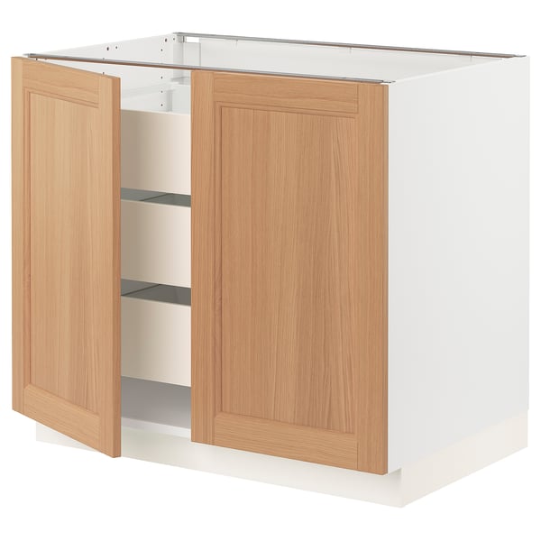 SEKTION / MAXIMERA Gabinete bajo+2 puertas/3 cajones, blanco/Vedhamn roble, 36x24x30 "