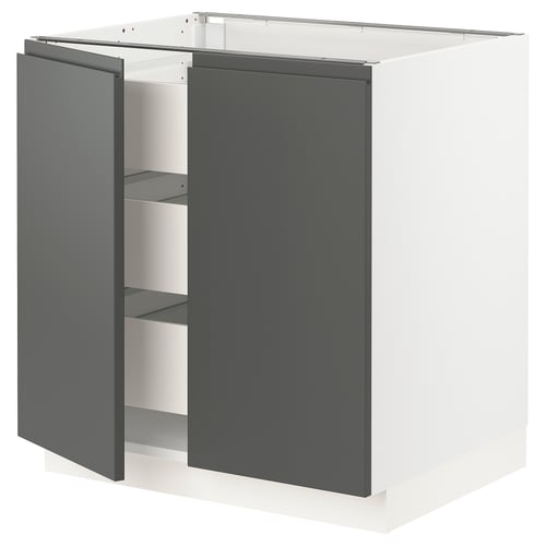 SEKTION / MAXIMERA Gabinete bajo+2 puertas/3 cajones, blanco/Voxtorp gris oscuro, 30x24x30 "