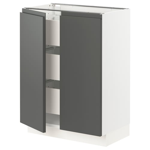 SEKTION / MAXIMERA Gabinete bajo+2 puertas/3 cajones, blanco/Voxtorp gris oscuro, 24x15x30 "