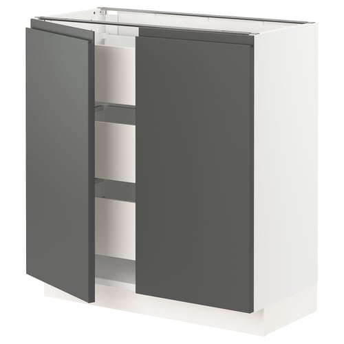 SEKTION / MAXIMERA Gabinete bajo+2 puertas/3 cajones, blanco/Voxtorp gris oscuro, 30x15x30 "