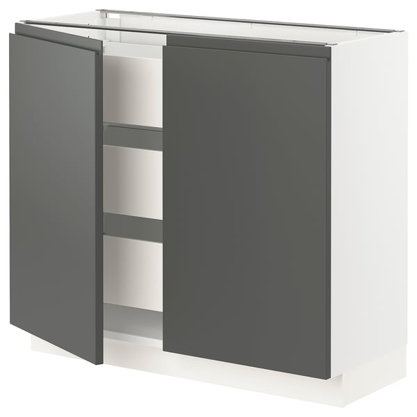 SEKTION / MAXIMERA Gabinete bajo+2 puertas/3 cajones, blanco/Voxtorp gris oscuro, 36x15x30 "
