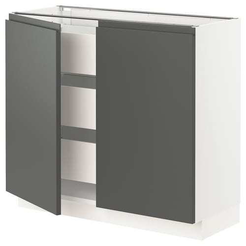 SEKTION / MAXIMERA Gabinete bajo+2 puertas/3 cajones, blanco/Voxtorp gris oscuro, 36x15x30 "