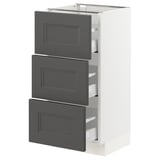 SEKTION / MAXIMERA Gabinete bajo+3 cajones, blanco/Axstad gris oscuro, 15x15x30 "