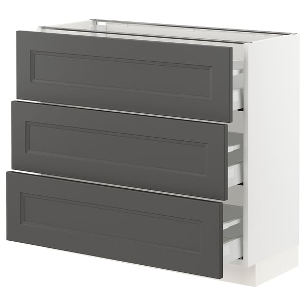 SEKTION / MAXIMERA Gabinete bajo+3 cajones, blanco/Axstad gris oscuro, 36x15x30 "