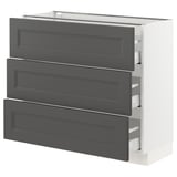SEKTION / MAXIMERA Gabinete bajo+3 cajones, blanco/Axstad gris oscuro, 36x15x30 "