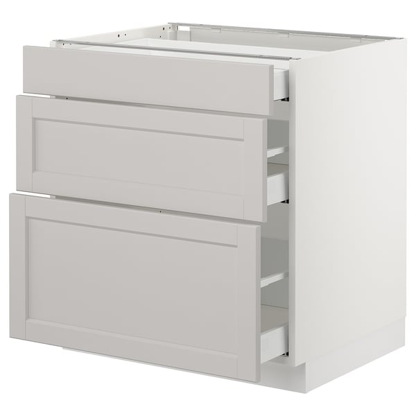 SEKTION / MAXIMERA Gabinete bajo+3 cajones, blanco/Lerhyttan gris claro, 30x24x30 "