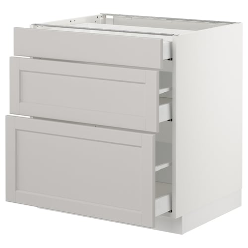 SEKTION / MAXIMERA Gabinete bajo+3 cajones, blanco/Lerhyttan gris claro, 30x24x30 "
