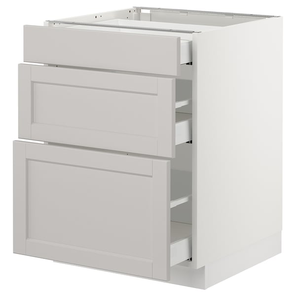 SEKTION / MAXIMERA Gabinete bajo+3 cajones, blanco/Lerhyttan gris claro, 24x24x30 "