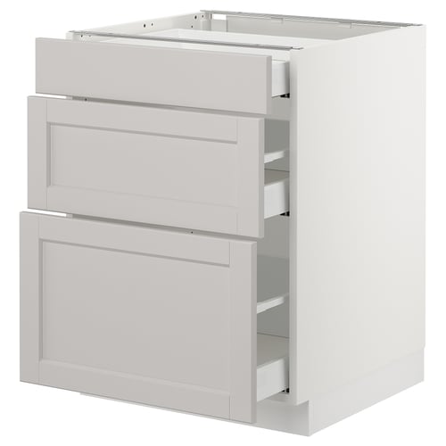 SEKTION / MAXIMERA Gabinete bajo+3 cajones, blanco/Lerhyttan gris claro, 24x24x30 "