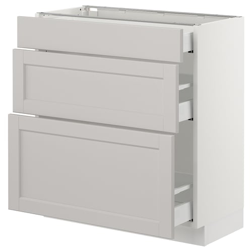 SEKTION / MAXIMERA Gabinete bajo+3 cajones, blanco/Lerhyttan gris claro, 30x15x30 "