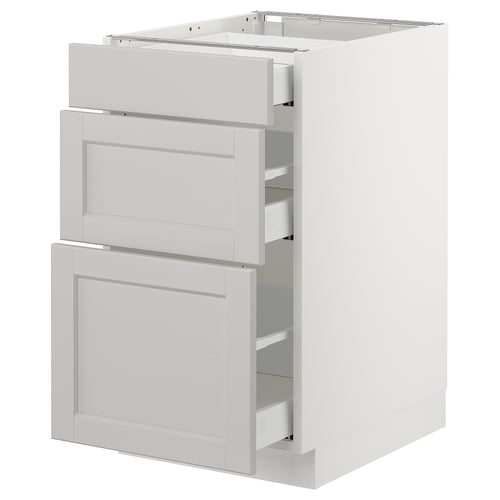 SEKTION / MAXIMERA Gabinete bajo+3 cajones, blanco/Lerhyttan gris claro, 18x24x30 "