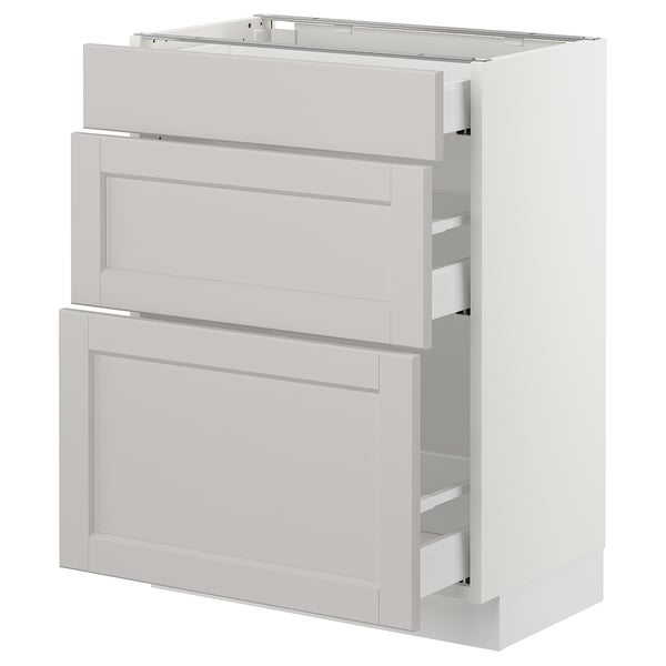 SEKTION / MAXIMERA Gabinete bajo+3 cajones, blanco/Lerhyttan gris claro, 24x15x30 "