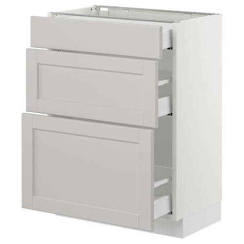 SEKTION / MAXIMERA Gabinete bajo+3 cajones, blanco/Lerhyttan gris claro, 24x15x30 "