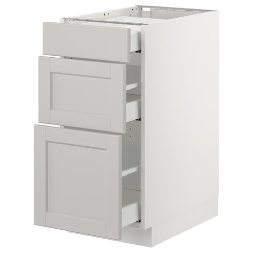 SEKTION / MAXIMERA Gabinete bajo+3 cajones, blanco/Lerhyttan gris claro, 15x24x30 "
