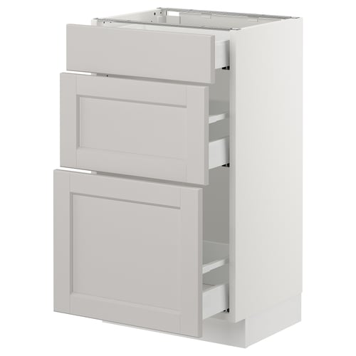 SEKTION / MAXIMERA Gabinete bajo+3 cajones, blanco/Lerhyttan gris claro, 18x15x30 "