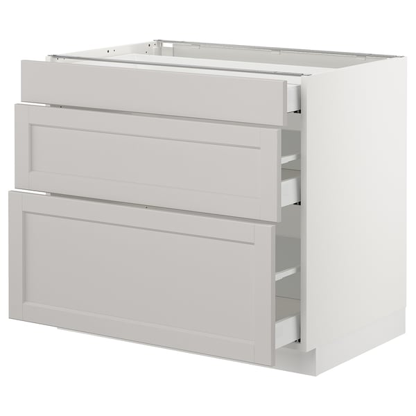 SEKTION / MAXIMERA Gabinete bajo+3 cajones, blanco/Lerhyttan gris claro, 36x24x30 "