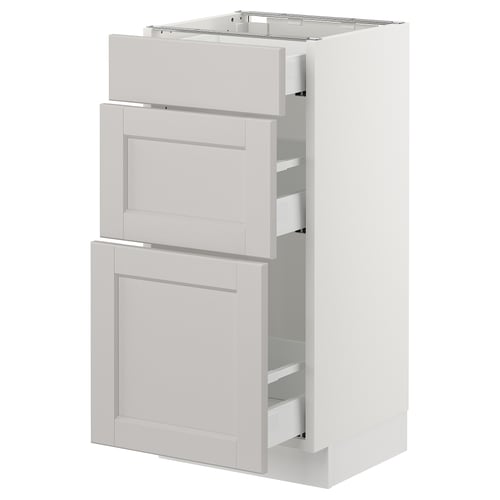 SEKTION / MAXIMERA Gabinete bajo+3 cajones, blanco/Lerhyttan gris claro, 15x15x30 "