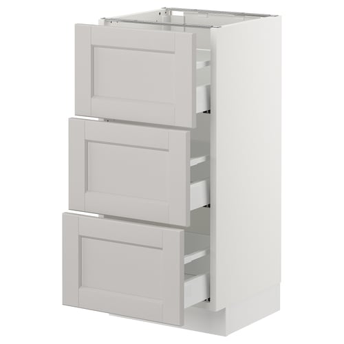 SEKTION / MAXIMERA Gabinete bajo+3 cajones, blanco/Lerhyttan gris claro, 15x15x30 "