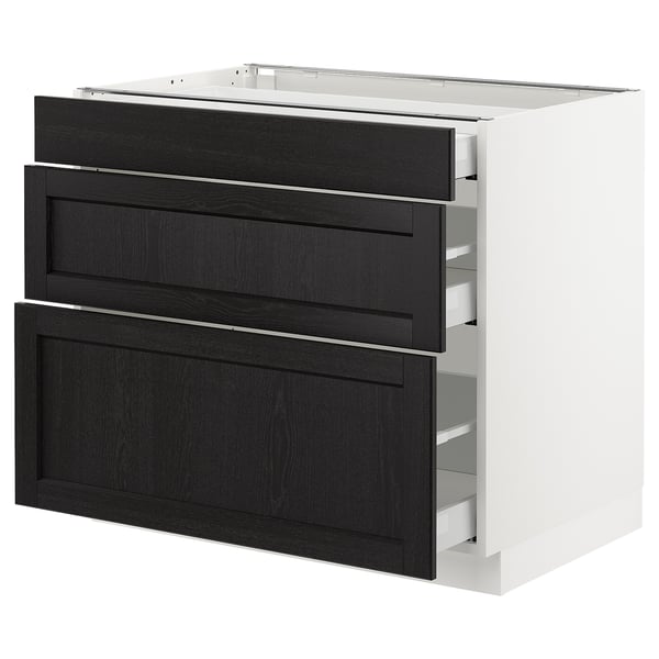 SEKTION / MAXIMERA Gabinete bajo+3 cajones, blanco/Lerhyttan teñido en negro, 36x24x30 "