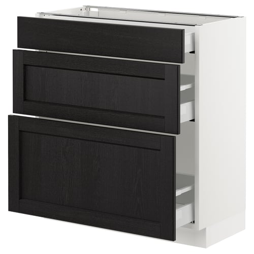 SEKTION / MAXIMERA Gabinete bajo+3 cajones, blanco/Lerhyttan teñido en negro, 30x15x30 "