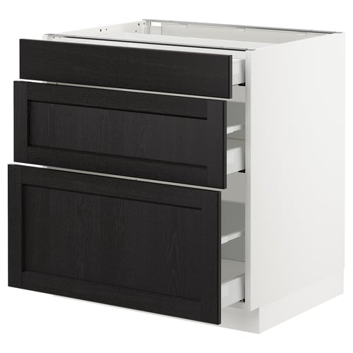 SEKTION / MAXIMERA Gabinete bajo+3 cajones, blanco/Lerhyttan teñido en negro, 30x24x30 "