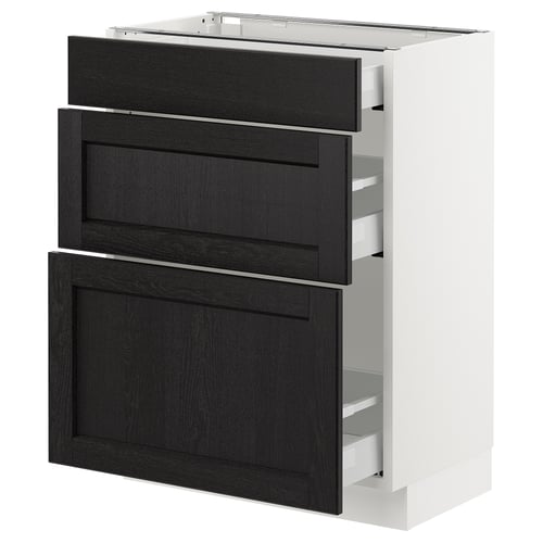 SEKTION / MAXIMERA Gabinete bajo+3 cajones, blanco/Lerhyttan teñido en negro, 24x15x30 "