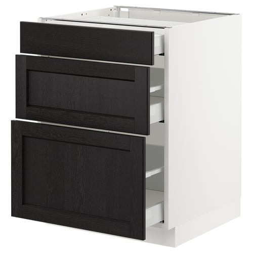 SEKTION / MAXIMERA Gabinete bajo+3 cajones, blanco/Lerhyttan teñido en negro, 24x24x30 "