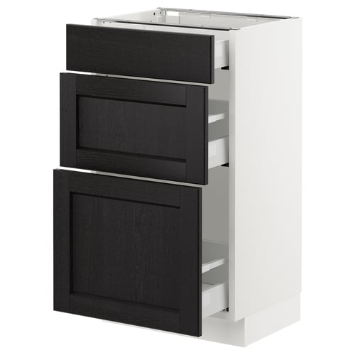 SEKTION / MAXIMERA Gabinete bajo+3 cajones, blanco/Lerhyttan teñido en negro, 18x15x30 "