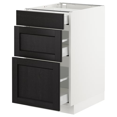 SEKTION / MAXIMERA Gabinete bajo+3 cajones, blanco/Lerhyttan teñido en negro, 18x24x30 "
