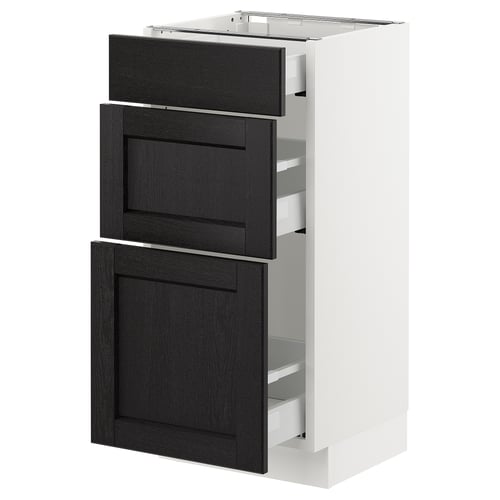 SEKTION / MAXIMERA Gabinete bajo+3 cajones, blanco/Lerhyttan teñido en negro, 15x15x30 "