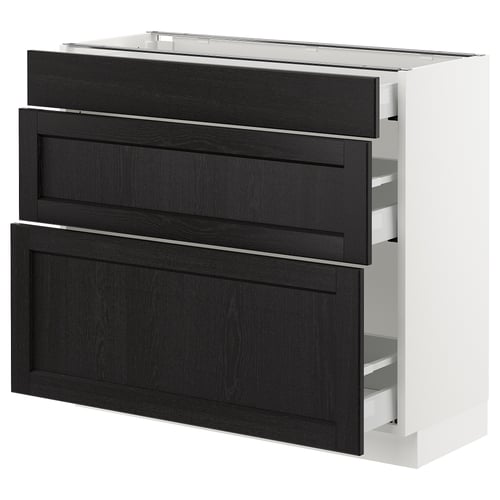 SEKTION / MAXIMERA Gabinete bajo+3 cajones, blanco/Lerhyttan teñido en negro, 36x15x30 "