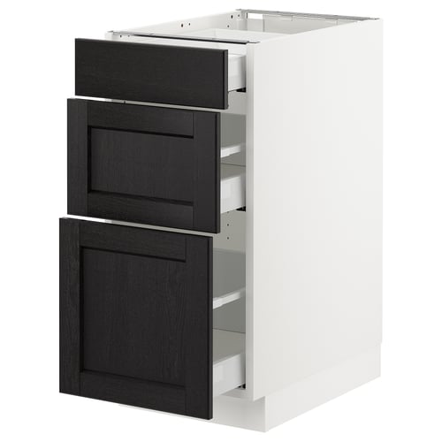 SEKTION / MAXIMERA Gabinete bajo+3 cajones, blanco/Lerhyttan teñido en negro, 15x24x30 "