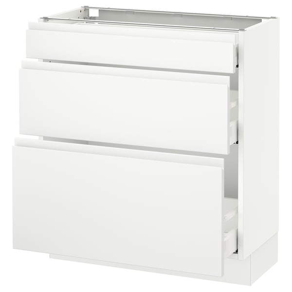 SEKTION / MAXIMERA Gabinete bajo+3 cajones, blanco/Voxtorp blanco mate, 30x15x30 "