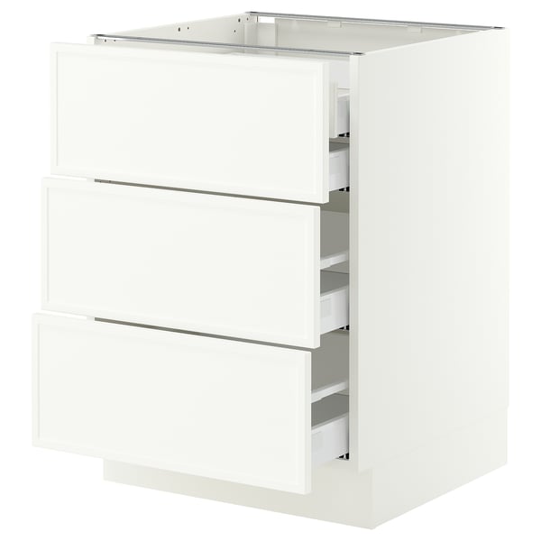 SEKTION / MAXIMERA Gabinete bajo+3 frentes/4 cajones, blanco/Aspudden blanco mate, 24x24x30 "