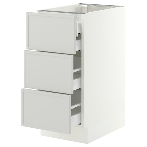 SEKTION / MAXIMERA Gabinete bajo+3 frentes/4 cajones, blanco/Aspudden gris claro, 15x24x30 "