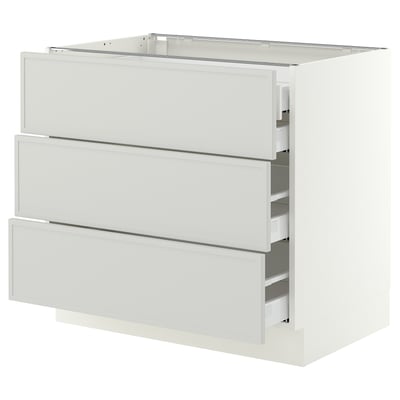 SEKTION / MAXIMERA Gabinete bajo+3 frentes/4 cajones, blanco/Aspudden gris claro, 36x24x30 "
