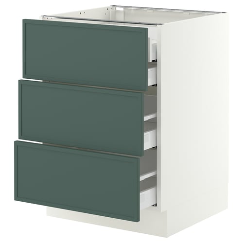 SEKTION / MAXIMERA Gabinete bajo+3 frentes/4 cajones, blanco/Aspudden gris verdoso oscuro, 24x24x30 "